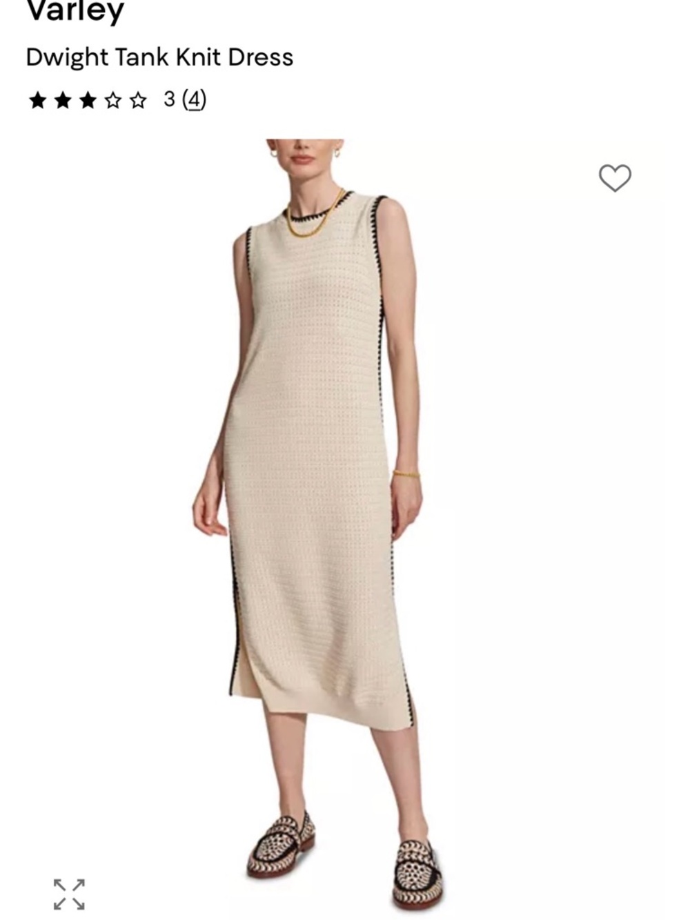 Varley Dwight Tank Knit Dress in Cream with Black Trim